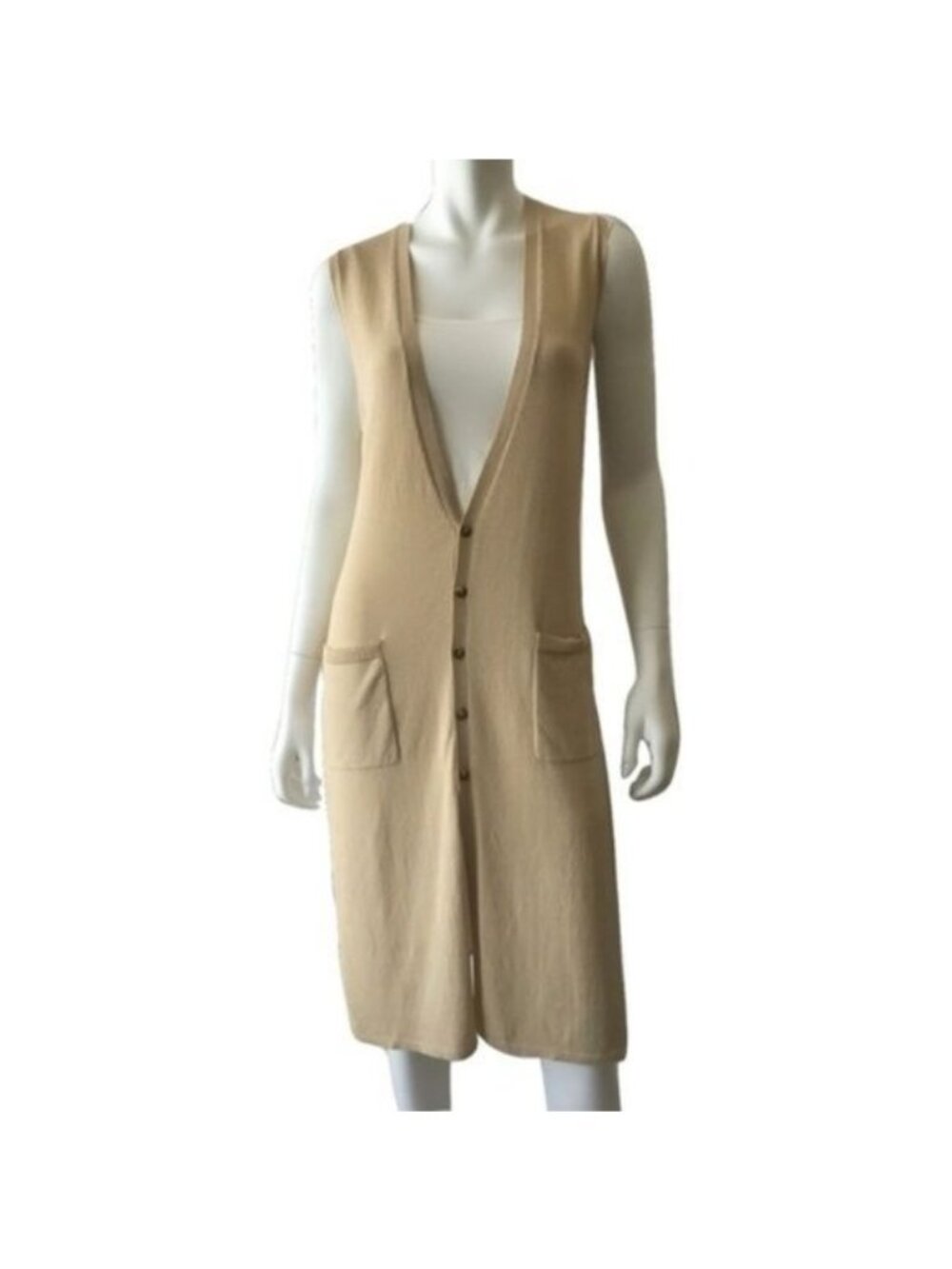 Hem & Thread Tan Side Slit Pocket Vest With Button Front